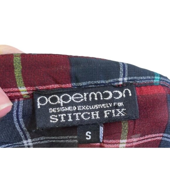 Papermoon StitchFix Talulah Women's Small Plaid Print Henley Blouse - Picture 5 of 8